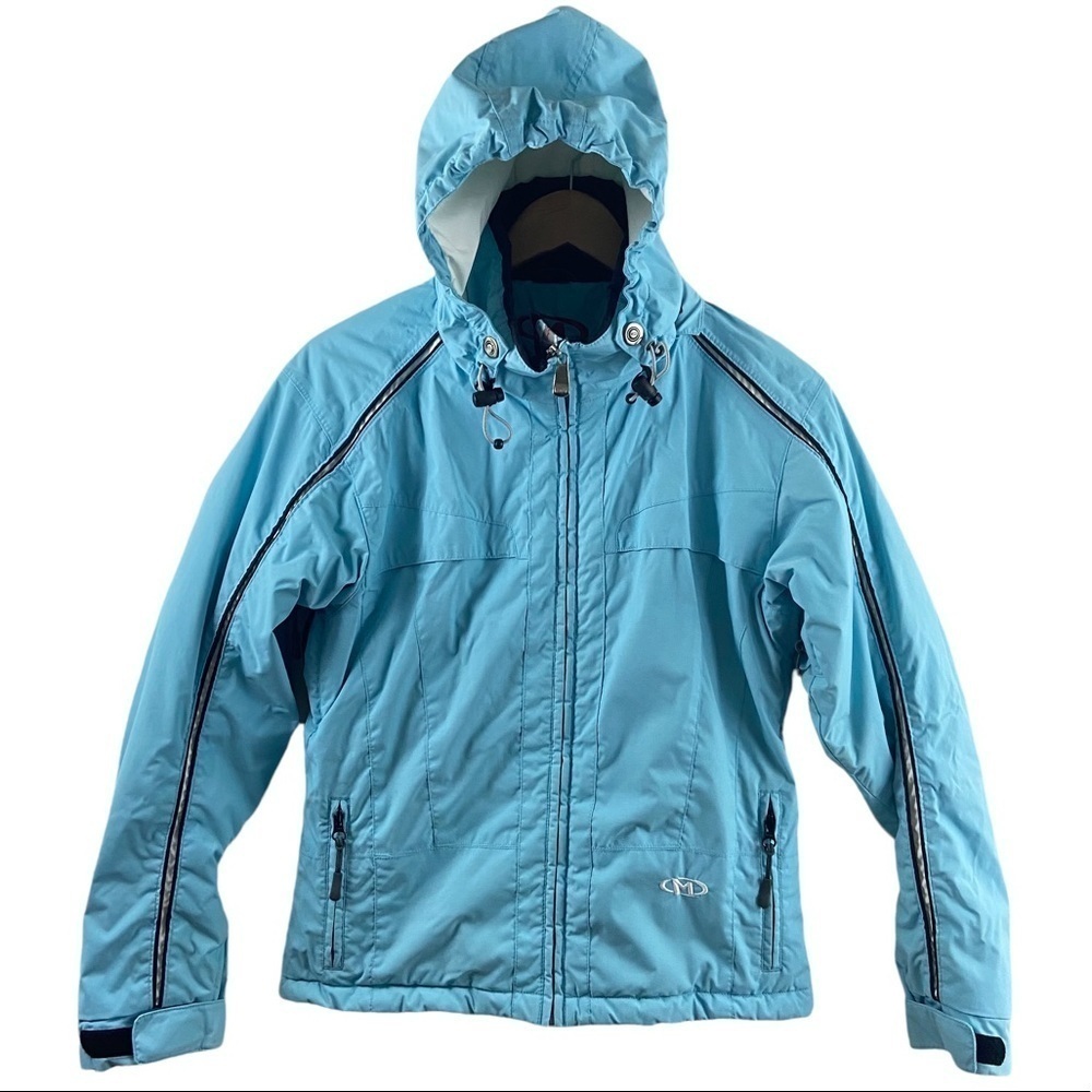 Marker Womens Light Blue Ski Snow Jacket Hooded Full Zip Sz 4 Winter Vented